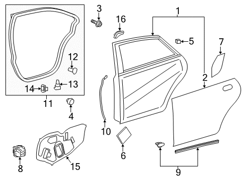 2015 Lexus ES300h Rear Door GARNISH, Door Frame Diagram for 67673-33140