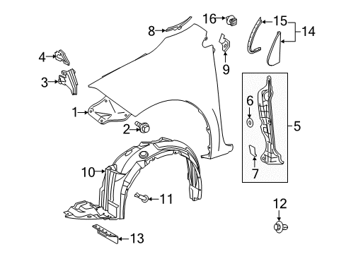 2014 Toyota Corolla Fender & Components, Exterior Trim Fender Liner Diagram for 53876-02480