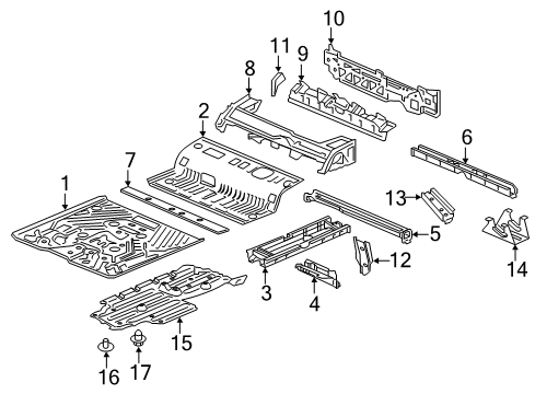 2020 Honda Ridgeline Floor & Rails Crossmember, L. FR. Floor (E) Diagram for 65186-T6Z-A00ZZ