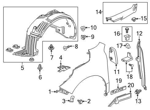 2020 Acura MDX Fender & Components, Exterior Trim Pad, Driver Side Hood Hinge Partition (Graphite Black) Diagram for 74292-TZ5-A11ZA