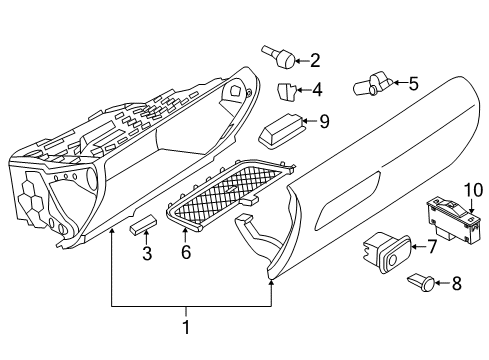 2016 BMW 435i xDrive Glove Box Opener, Glove Box, Chrome, Lockable Diagram for 51169290976