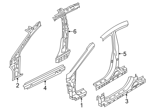2012 Hyundai Azera Center Pillar, Hinge Pillar, Rocker Panel Assembly-Side Sill Inner, LH Diagram for 65170-3V100