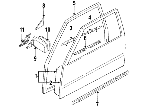 1990 Nissan Sentra Door & Components, Outside Mirrors, Exterior Trim MOULDING Protector Front Door RH Diagram for 80870-82A10