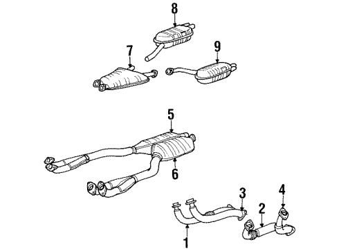 1995 BMW 850Ci Exhaust Components Rear Muffler Left Diagram for 18101316196