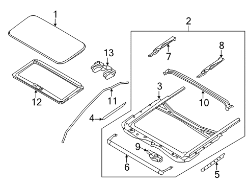 2017 Nissan Quest Sunroof Guide Assembly SUNROOF RH Diagram for 91358-1JA1A