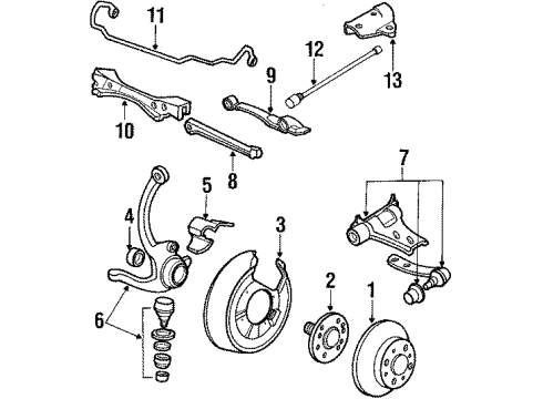 1990 Honda Prelude Rear Suspension Components, Lower Control Arm, Upper Control Arm, Stabilizer Bar Splash Guard, Right Rear Diagram for 43252-SF1-040