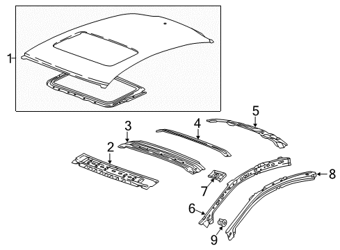 2018 Chevrolet Cruze Roof & Components Inner Rail Extension Diagram for 23205371