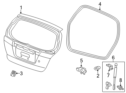 2012 Honda Fit Lift Gate Tailgate Diagram for 68100-TK6-A71ZZ