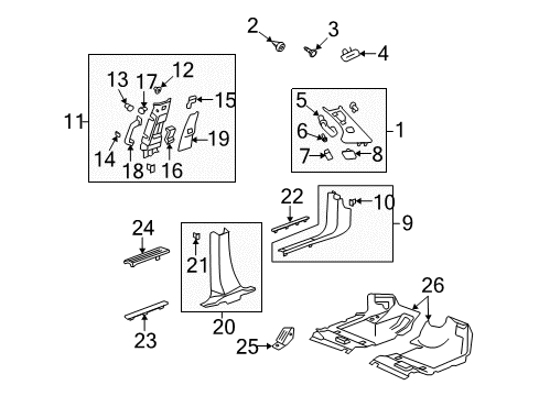 2010 Saturn Outlook Interior Trim - Pillars, Rocker & Floor Weatherstrip Pillar Trim Diagram for 22789052