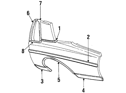 1984 Oldsmobile Delta 88 Quarter Panel & Components Molding Kit, Rear Quarter Diagram for 9637402