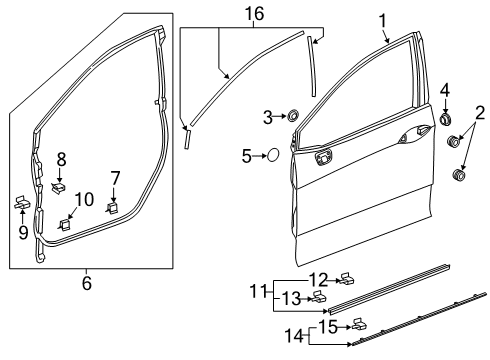 2020 Honda Clarity Door & Components Tape Set, L. FR. Diagram for 67364-TRT-305