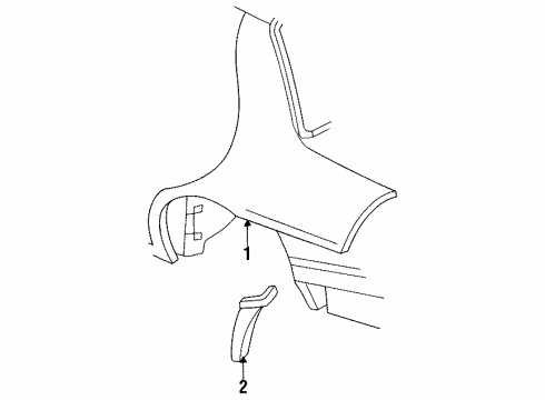 1993 Pontiac Grand Am Quarter Panel & Components, Exterior Trim Molding Kit, Quarter Panel Center Front Diagram for 88891531