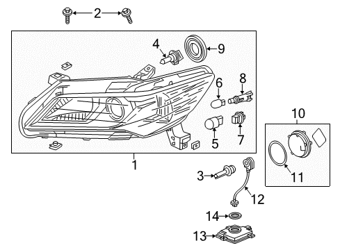 2013 Acura ILX Headlamps Front Headlight Assembly Housing Diagram for 33100-TX6-A02