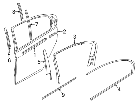 2020 BMW 750i xDrive Exterior Trim - Rear Door Window Guide Web Cover Left Diagram for 51357370319