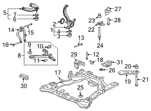 2007 Honda Accord Front Suspension Components, Lower Control Arm, Upper Control Arm, Stabilizer Bar Arm, Right Front (Lower) Diagram for 51350-SDA-A03