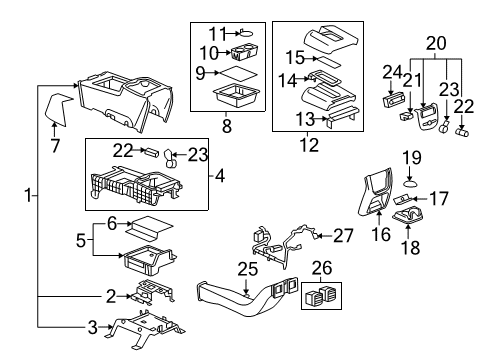 2011 Chevrolet Avalanche Center Console Console Assembly Diagram for 20893208