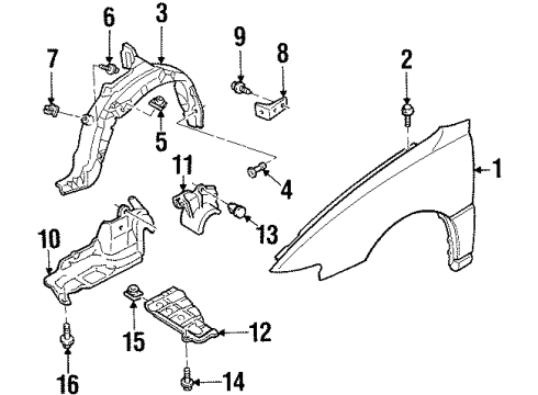 1999 Mercury Tracer Fender & Components Shield Bracket Diagram for F1CZ16264A