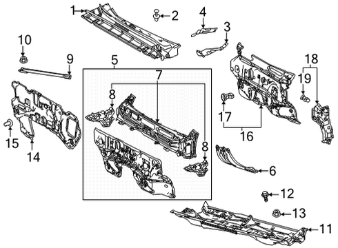 2020 Toyota Highlander Cowl Insulating Cover Diagram for 55210-0E100