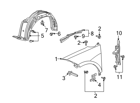 2009 Acura RDX Fender & Components Fender, Left Front (Inner) Diagram for 74151-STK-A00