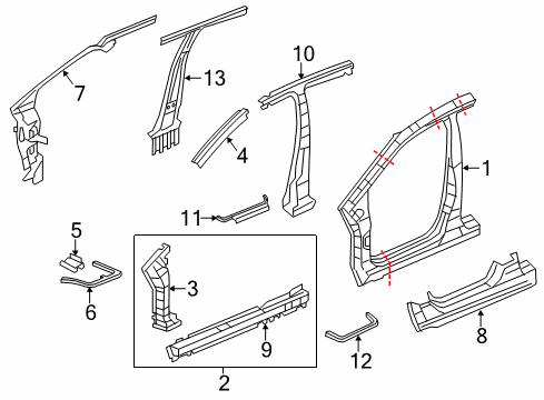 2012 Honda Civic Center Pillar, Hinge Pillar, Rocker Panel, R. Side Sill Diagram for 04631-TR0-A00ZZ