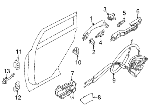 2021 Nissan Rogue Lock & Hardware HINGE ASSY-REAR DOOR, LOWER LH Diagram for 82421-6RR0A