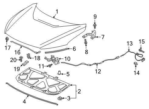 2018 Honda Clarity Hood & Components Wire, Rear (Deep Black) Diagram for 74132-TRT-A01ZA