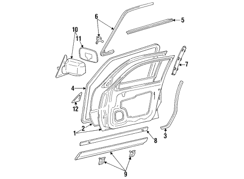 1995 Toyota Camry Door & Components, Outside Mirrors, Exterior Trim Moulding Sub-Assy, Front Door, Outside RH Diagram for 75071-AA010