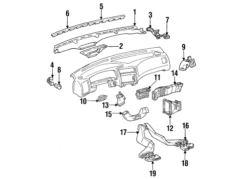 1993 Geo Prizm Ducts Outlet Asm, Instrument Panel Outer Air(RH)(Gray) Diagram for 16751621