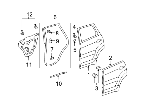 2011 Acura RDX Rear Door Seal, Left Rear Door Hole Diagram for 72861-STK-A01