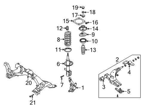 2000 Kia Spectra Front Suspension Components, Lower Control Arm, Stabilizer Bar Joint-Ball, Up Diagram for 0K2A134550A