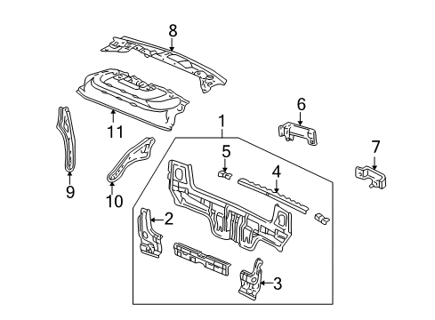 1999 Honda Civic Rear Body Gusset, Left Rear Bulkhead Diagram for 66571-ST8-010ZZ