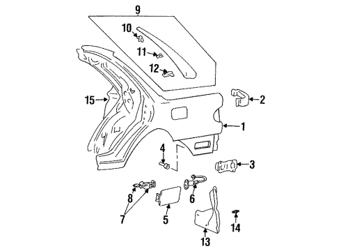 1996 Hyundai Sonata Quarter Panel & Components, Inner Structure, Exterior Trim Guard-Rear Wheel, LH Diagram for 86821-34000