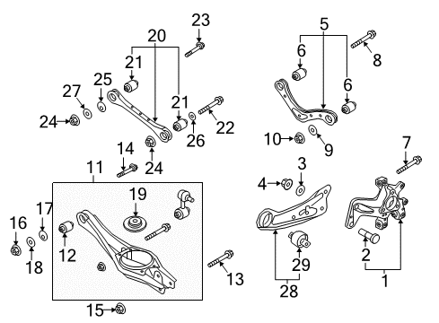 2019 Hyundai Ioniq Rear Suspension Components, Lower Control Arm, Upper Control Arm, Stabilizer Bar Carrier Assembly-Rear Axle, RH Diagram for 52720-G2000