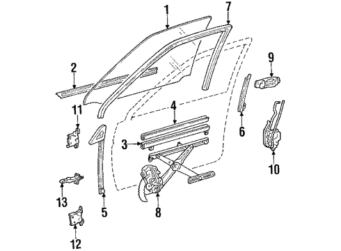 1987 Toyota Corolla Front Door - Glass & Hardware Glass Run Diagram for 68141-12210