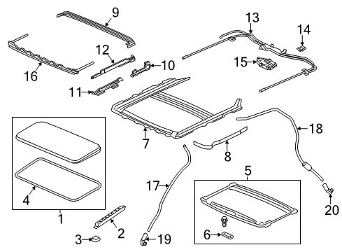 2015 Acura RDX Sunroof Cover, Driver Side Link Diagram for 70635-TX4-A01