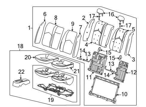 2014 Cadillac CTS Rear Seat Components Latch Diagram for 20820016