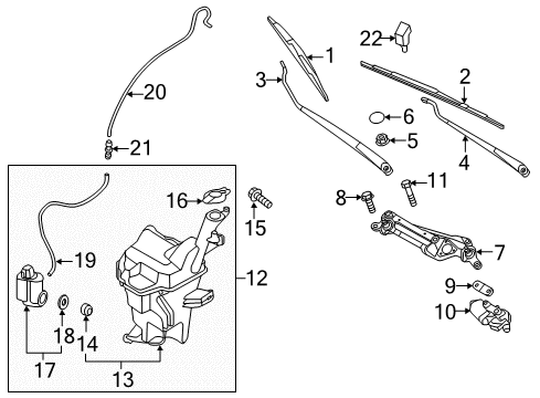 2017 Hyundai Accent Wiper & Washer Components Motor & Pump Assembly-Windshield Washer Diagram for 985101W010