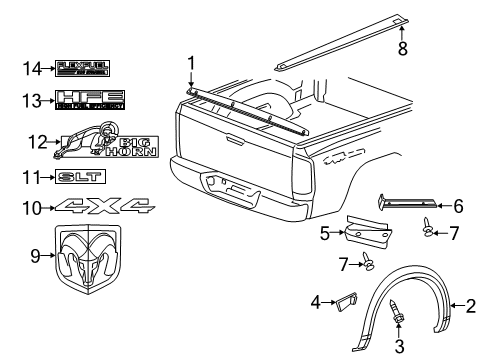 2016 Ram 1500 Exterior Trim - Pick Up Box Molding-Windshield Diagram for 68297608AB