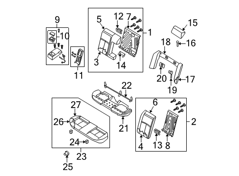 2009 Nissan Maxima Rear Seat Components Rear Seat Armrest Assembly Diagram for 88700-9N00B