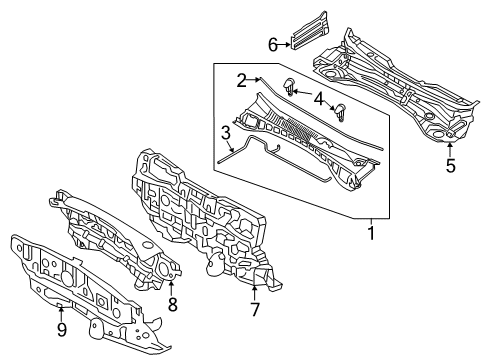 2019 Hyundai Santa Fe Cowl Insulator-Dash Panel Diagram for 84124-S2000