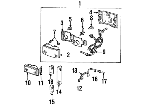 1990 Chevrolet C1500 Headlamp Components, Park & Side Marker Lamps Harness Asm-Fwd Lamp Wiring (L19&V22) Diagram for 12072800