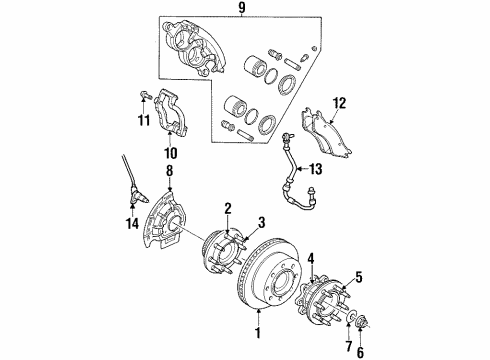 2001 Dodge Ram 3500 Anti-Lock Brakes Front Hub Assembly Diagram for 5015228AA