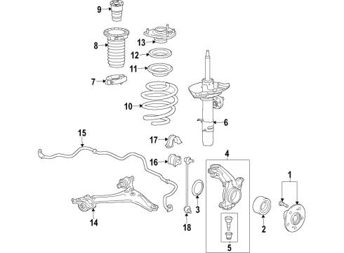2020 Acura TLX Front Suspension Components, Lower Control Arm, Stabilizer Bar Seat, Upr Spring Comp Diagram for 51688-T2A-A01