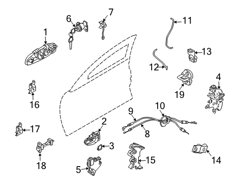 2005 Infiniti G35 Front Door Handle Assembly - Front Door Outside, LH Diagram for 80607-AC77B