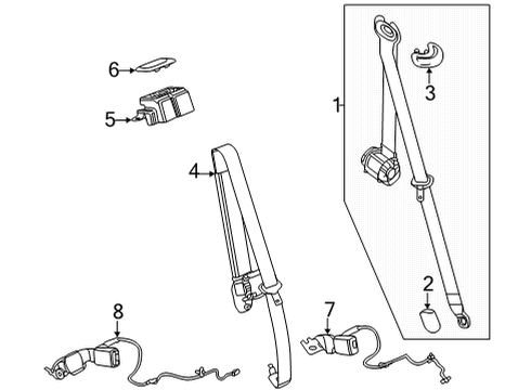 2022 GMC Yukon Rear Seat Belts Center Belt Assembly Diagram for 84779939