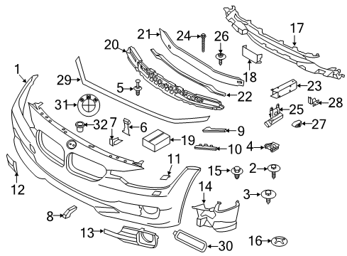 2015 BMW 328d xDrive Front Bumper Panel, Bumper, Primed, Front Diagram for 51117293011