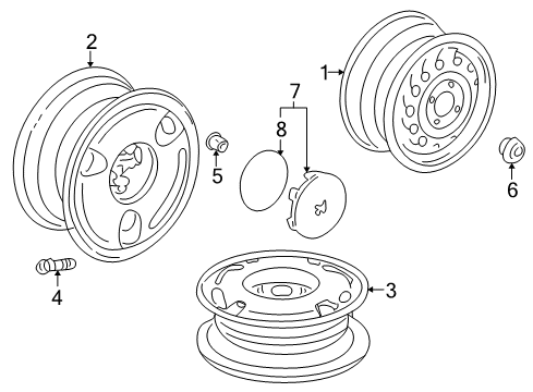 2001 Honda Insight Wheels, Covers & Trim Set-Ring, Center Cap Diagram for 44739-S3Y-000