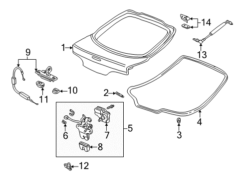 2002 Acura RSX Gate & Hardware Stay Set, Passenger Side Diagram for 04741-S6M-010