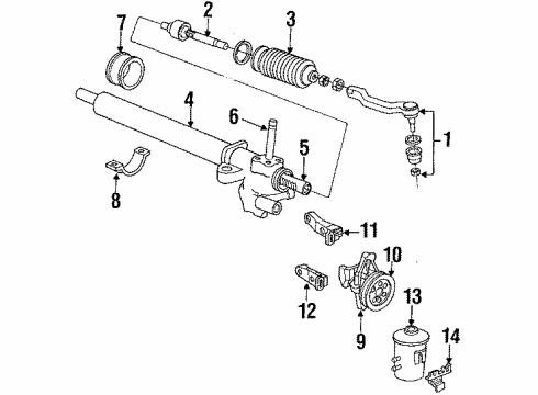 1991 Acura Integra P/S Pump & Hoses, Steering Gear & Linkage End, Rack Diagram for 53521-SK7-003