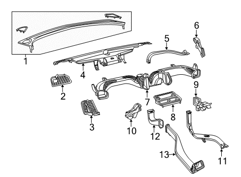 2015 Chrysler 200 Ducts Outlet-Air Conditioning & Heater Diagram for 1UY361X9AC